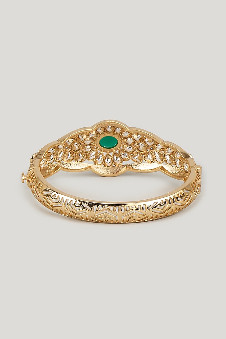 Gold Finish Emerald Stone & Kundan Polki Bracelet by Aryah Jewels at Pernia's Pop Up Shop