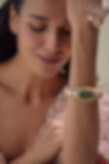 Gold Finish Emerald Stone & Kundan Polki Bracelet by Aryah Jewels at Pernia's Pop Up Shop