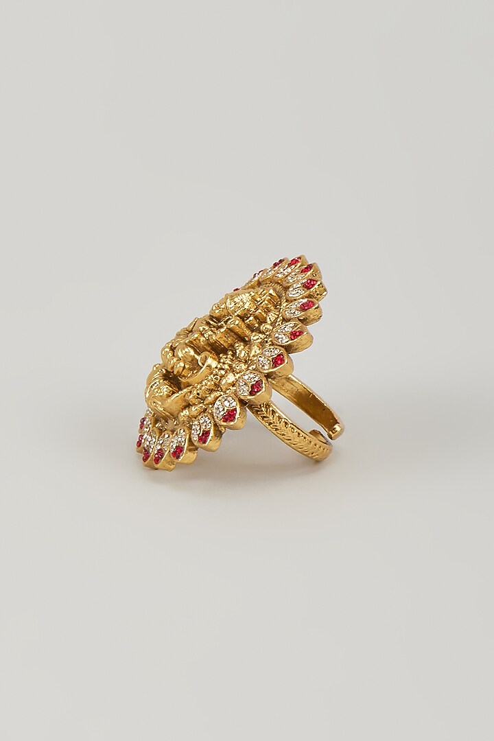 Antique Gold Finish Synthetic Stone & Uncut Zircon Temple Ring by Aryah Jewels at Pernia's Pop Up Shop