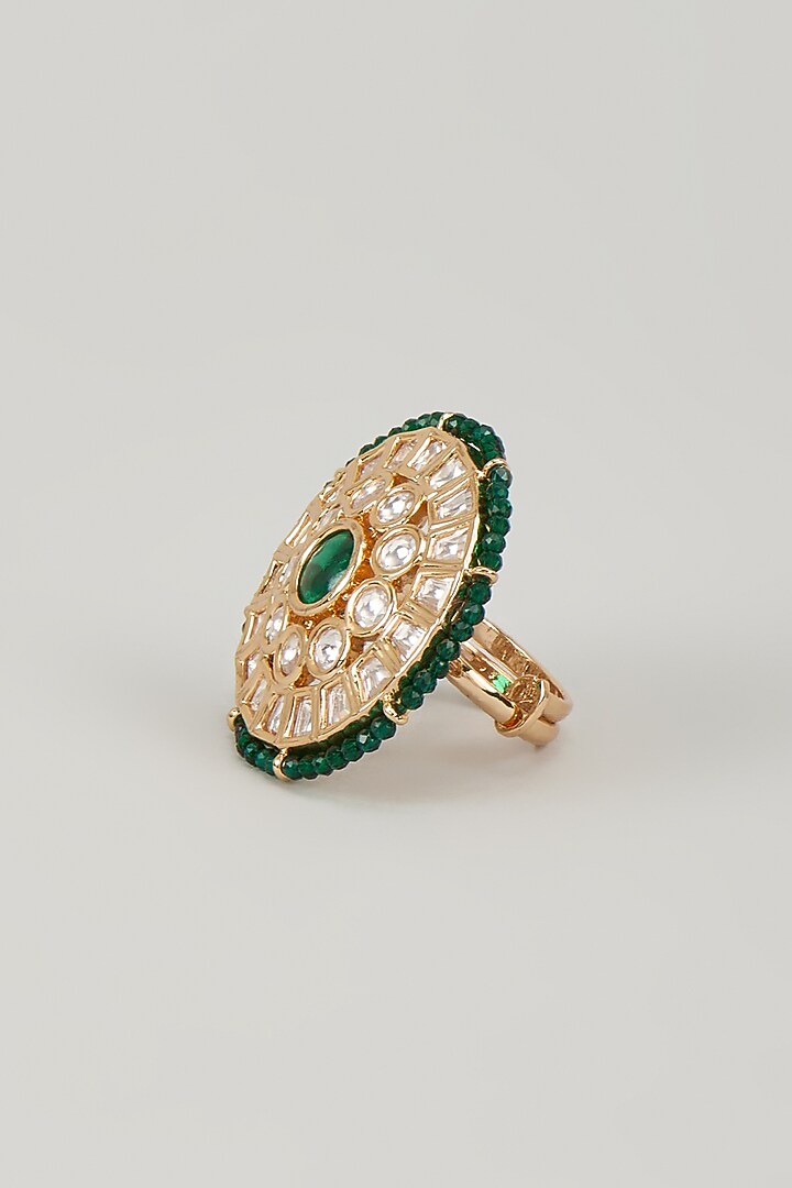 Gold Finish Kundan Polki & Emerald Stone Ring by Aryah Jewels at Pernia's Pop Up Shop