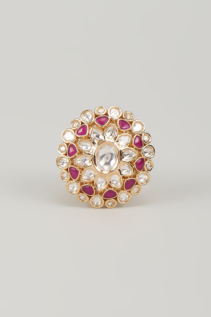 Gold Finish Kundan Polki & Ruby Stone Ring by Aryah Jewels at Pernia's Pop Up Shop