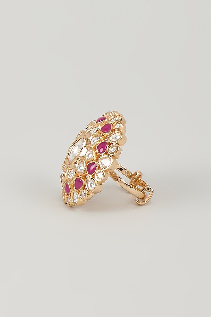 Gold Finish Kundan Polki & Ruby Stone Ring by Aryah Jewels at Pernia's Pop Up Shop