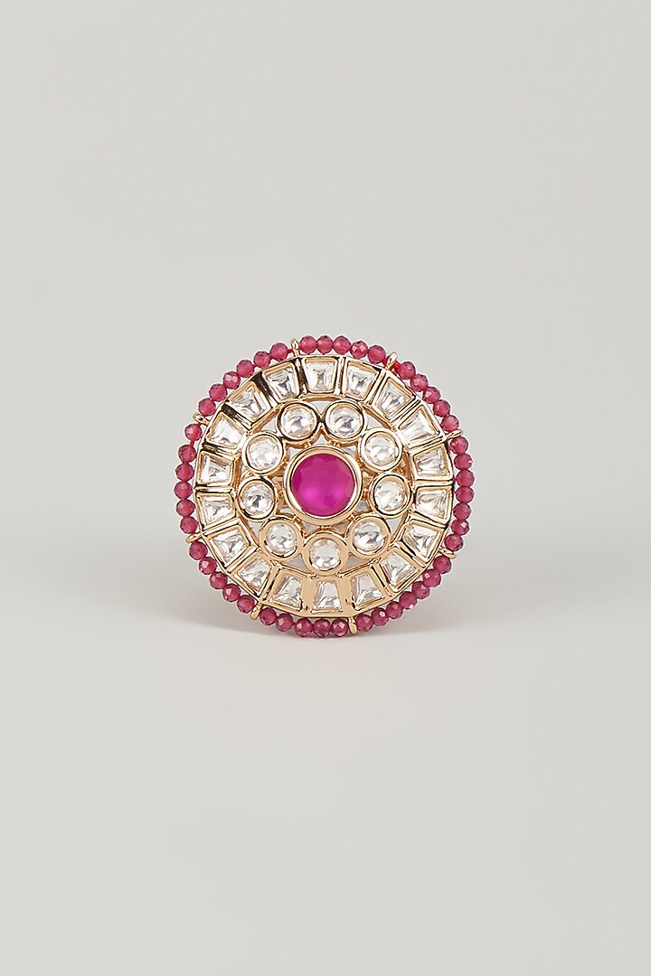 Gold Finish Kundan Polki & Ruby Stone Ring by Aryah Jewels at Pernia's Pop Up Shop