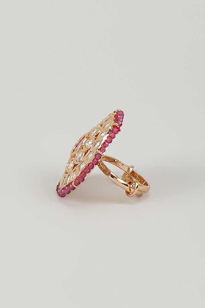 Gold Finish Kundan Polki & Ruby Stone Ring by Aryah Jewels at Pernia's Pop Up Shop
