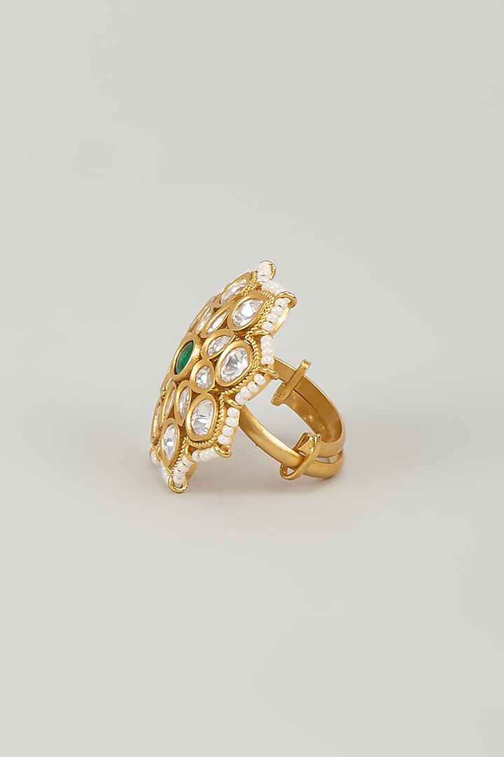 Gold Finish Kundan Polki & Emerald Stone Ring by Aryah Jewels at Pernia's Pop Up Shop