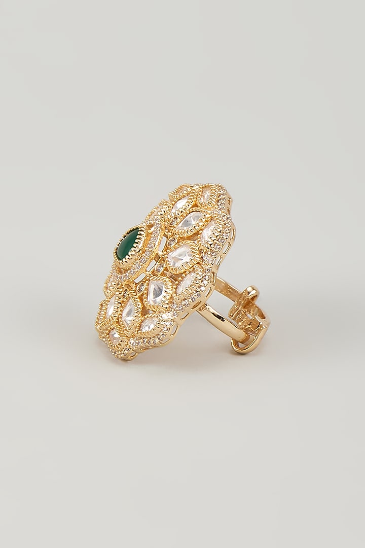 Gold Finish Kundan Polki & Emerald Stone Ring by Aryah Jewels at Pernia's Pop Up Shop