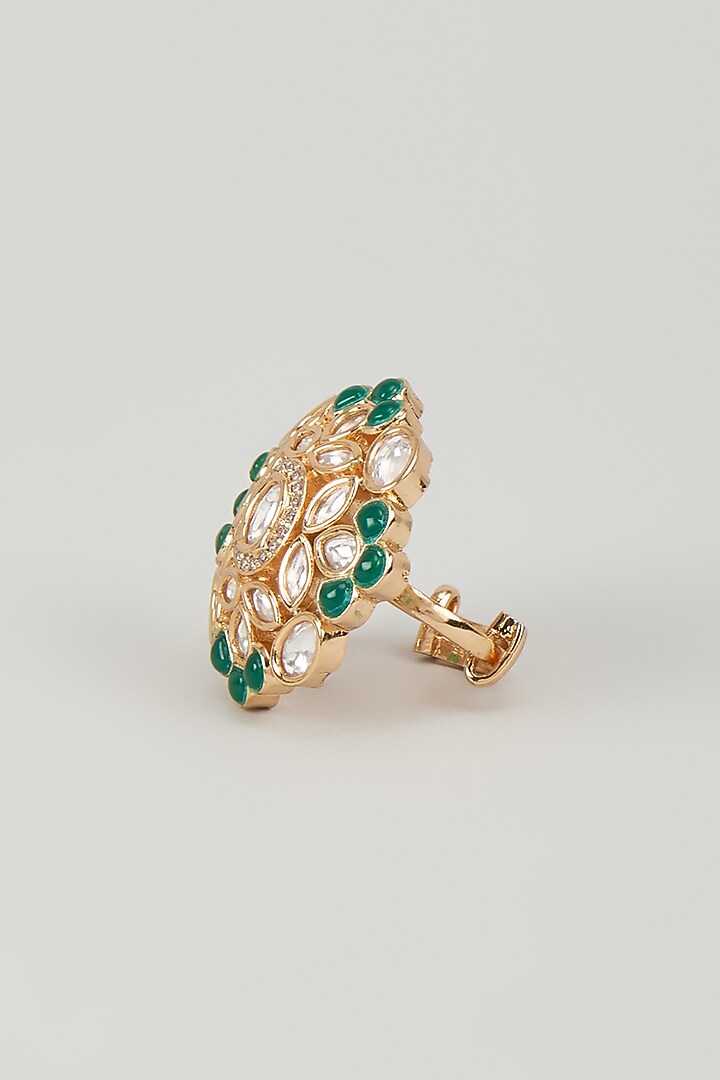 Gold Finish Kundan Polki & Emerald Stone Ring by Aryah Jewels at Pernia's Pop Up Shop