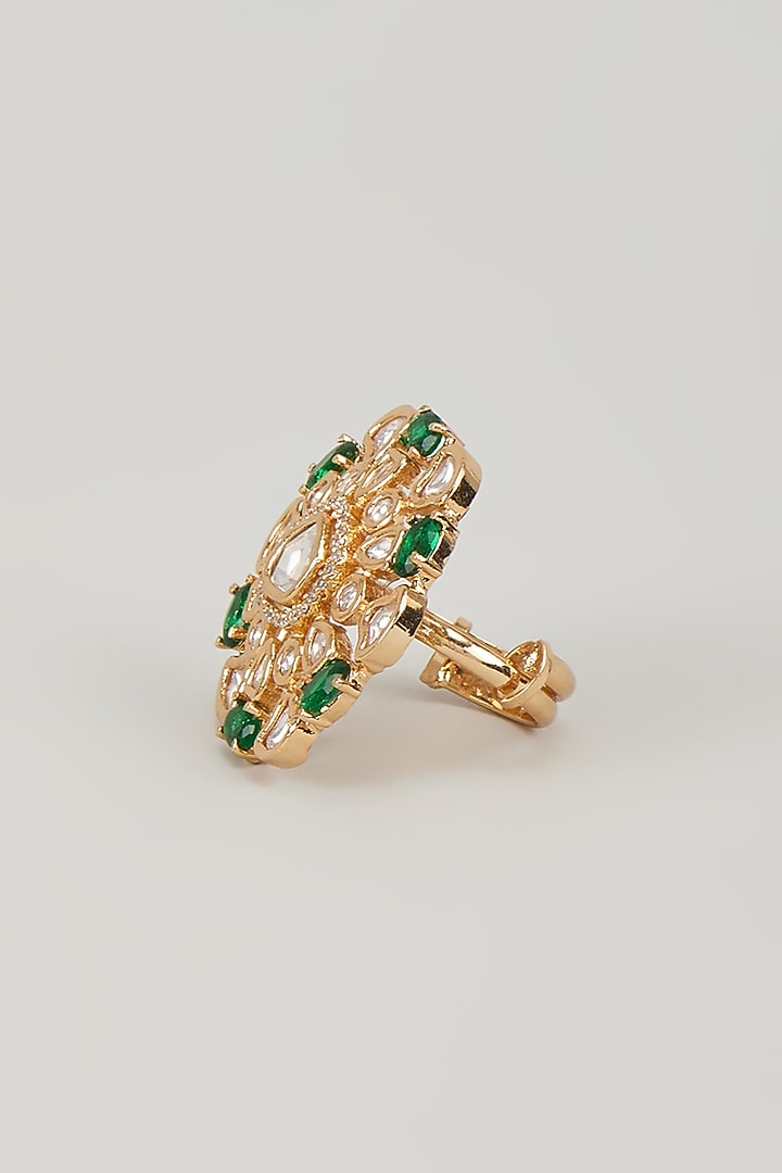 Gold Finish Kundan Polki & Emerald Stone Ring by Aryah Jewels at Pernia's Pop Up Shop