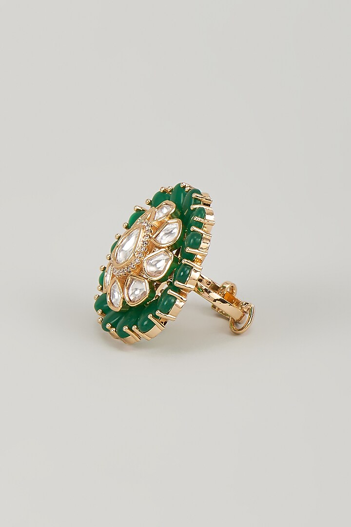 Gold Finish Kundan Polki & Emerald Stone Ring by Aryah Jewels at Pernia's Pop Up Shop