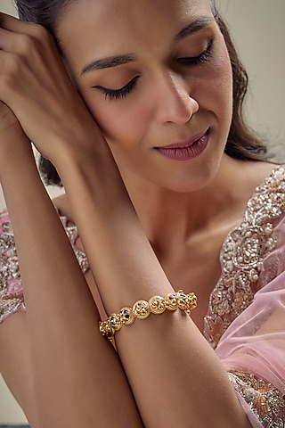 Gold Finish Kundan Polki & Ghungroo Kada by Aryah Jewels