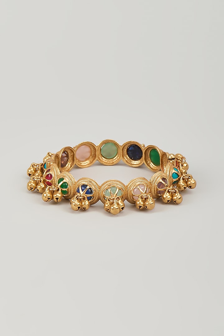 Gold Finish Kundan Polki & Ghungroo Kada by Aryah Jewels at Pernia's Pop Up Shop