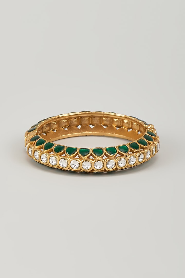 Gold Finish Kundan Polki & Emerald Stone Kada by Aryah Jewels at Pernia's Pop Up Shop