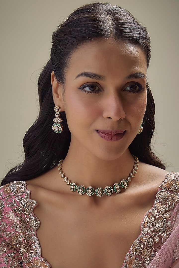 Victorian Finish Kundan Polki & Emerald Doublet Stone Necklace Set by Aryah Jewels at Pernia's Pop Up Shop