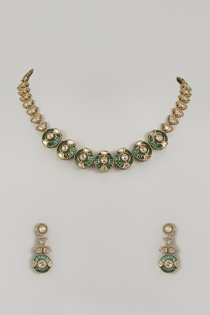 Victorian Finish Kundan Polki & Emerald Doublet Stone Necklace Set by Aryah Jewels at Pernia's Pop Up Shop