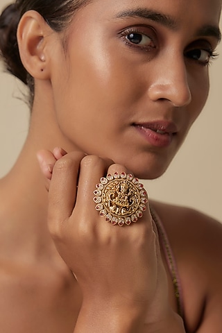 Victorian Finish Uncut Zircon & Ruby Stone Adjustable Ring by Aryah Jewels