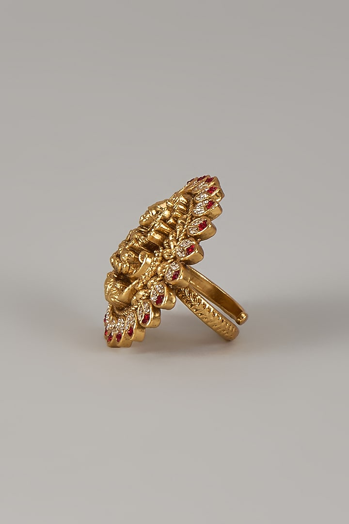 Victorian Finish Uncut Zircon & Ruby Stone Adjustable Ring by Aryah Jewels at Pernia's Pop Up Shop