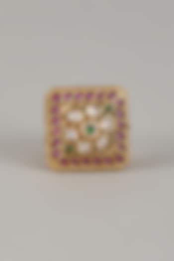 Victorian Finish Uncut Zircon & Ruby Stone Adjustable Ring by Aryah Jewels at Pernia's Pop Up Shop