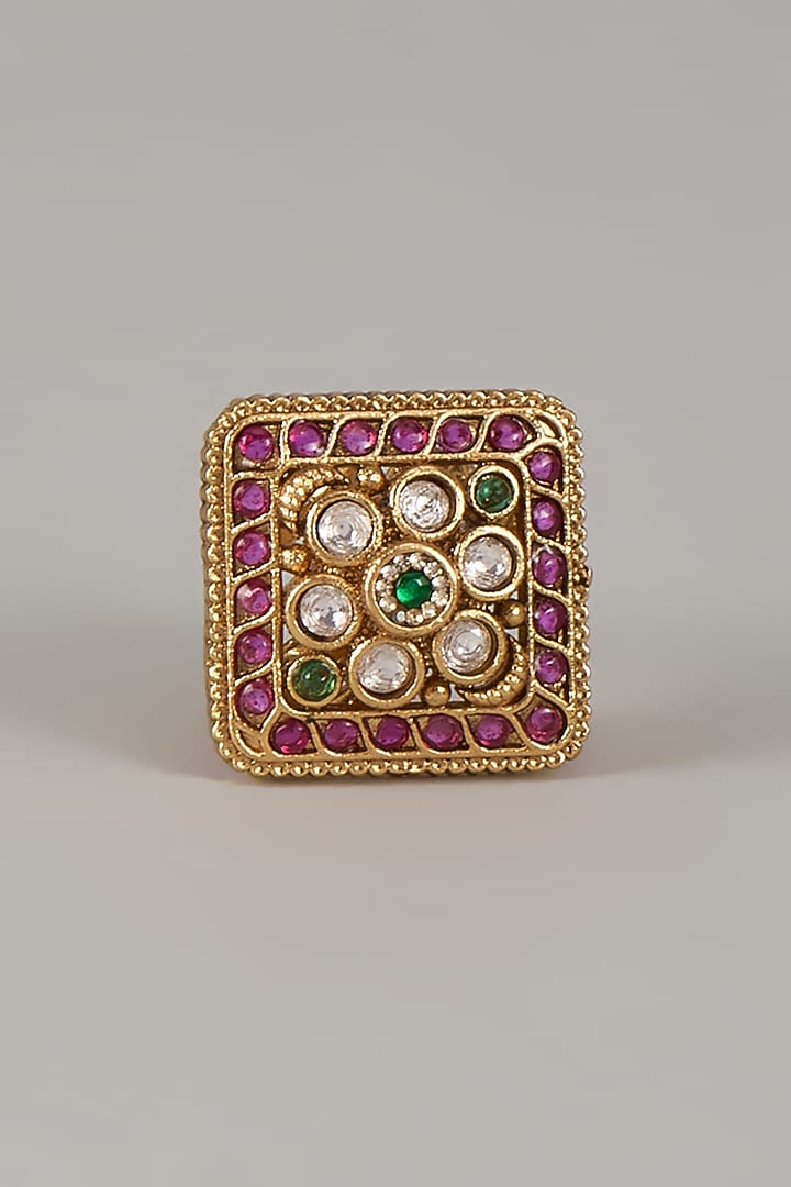 Victorian Finish Uncut Zircon & Ruby Stone Adjustable Ring by Aryah Jewels at Pernia's Pop Up Shop