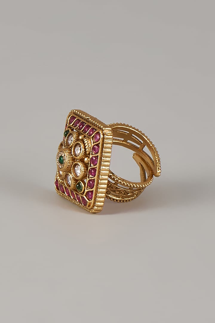 Victorian Finish Uncut Zircon & Ruby Stone Adjustable Ring by Aryah Jewels at Pernia's Pop Up Shop