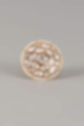 Gold Finish Uncut Zircon & Pearl Adjustable Ring by Aryah Jewels at Pernia's Pop Up Shop