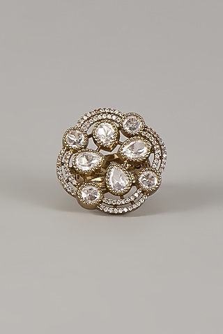 Victorian Finish Uncut Zircon Adjustable Ring by Aryah Jewels