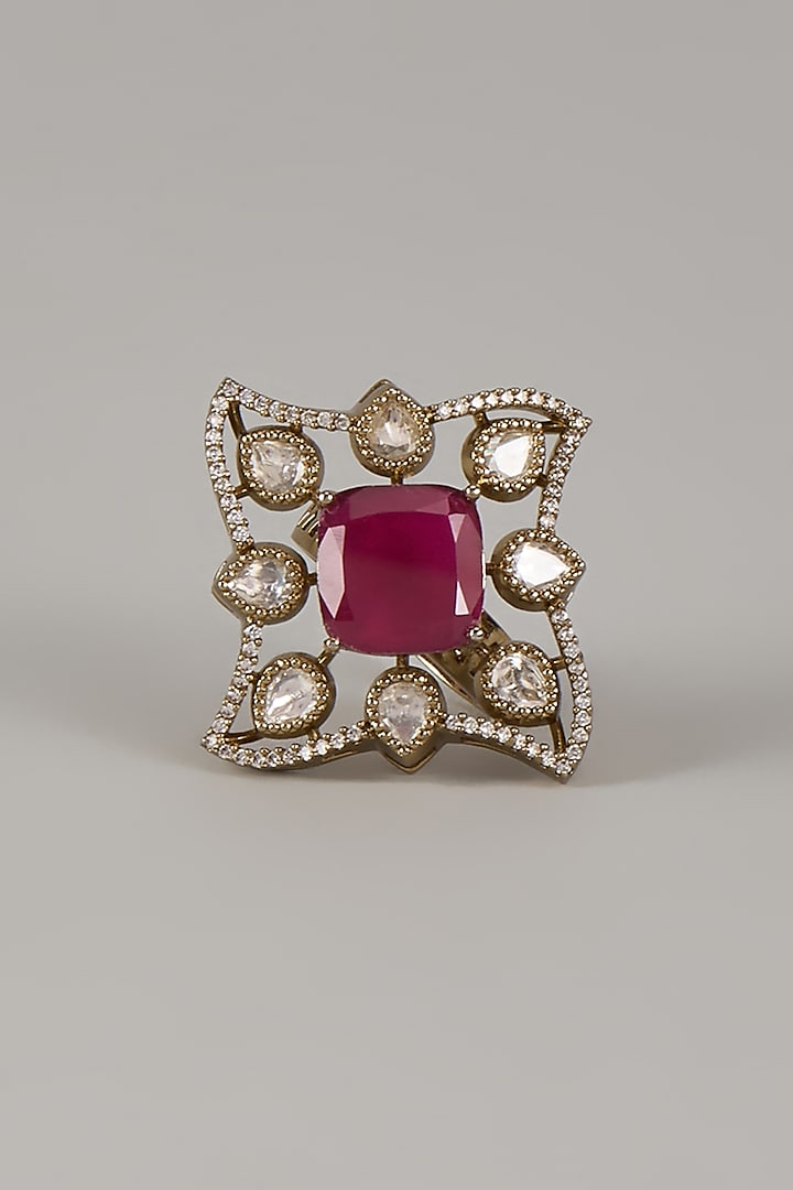 Victorian Finish Uncut Zircon & Ruby Synthetic Stone Adjustable Ring by Aryah Jewels at Pernia's Pop Up Shop