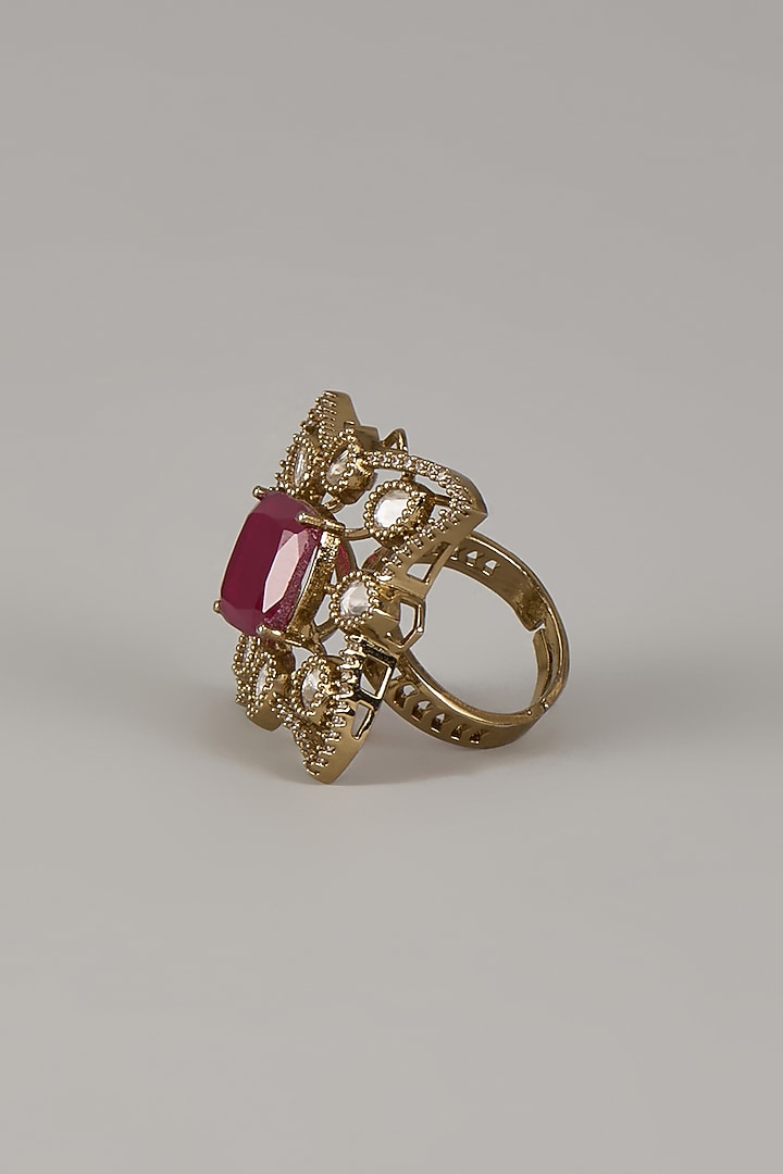 Victorian Finish Uncut Zircon & Ruby Synthetic Stone Adjustable Ring by Aryah Jewels at Pernia's Pop Up Shop