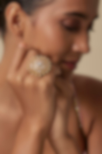 Gold Finish Uncut Zircon & Pearl Adjustable Ring by Aryah Jewels at Pernia's Pop Up Shop