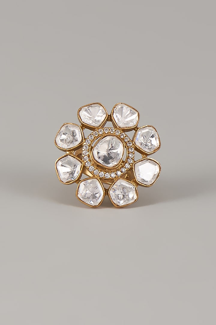 Gold Finish Uncut Zircon Adjustable Ring by Aryah Jewels at Pernia's Pop Up Shop