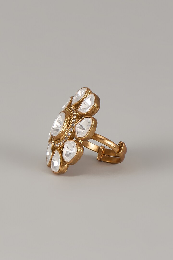 Gold Finish Uncut Zircon Adjustable Ring by Aryah Jewels at Pernia's Pop Up Shop