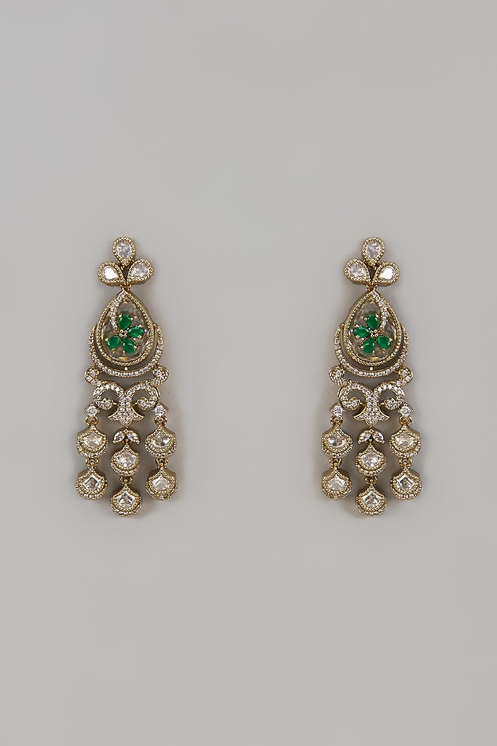Victorian Finish Uncut Zircon & Emerald Stone Dangler Earrings by Aryah Jewels at Pernia's Pop Up Shop