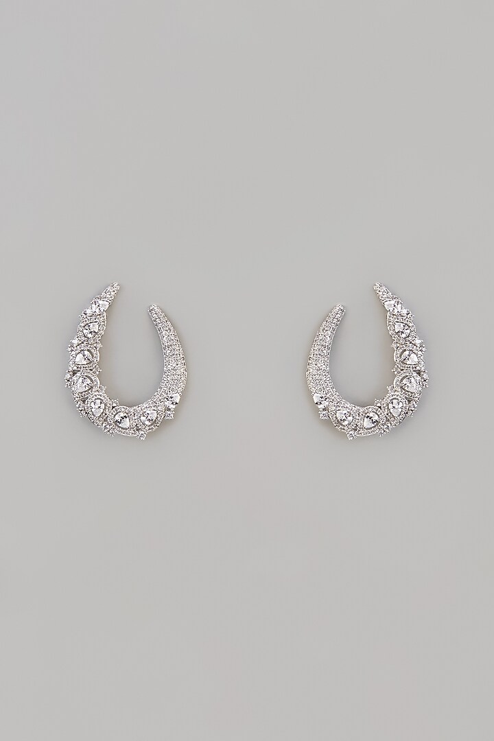 White Finish Uncut Zircon Stud Earrings by Aryah Jewels at Pernia's Pop Up Shop