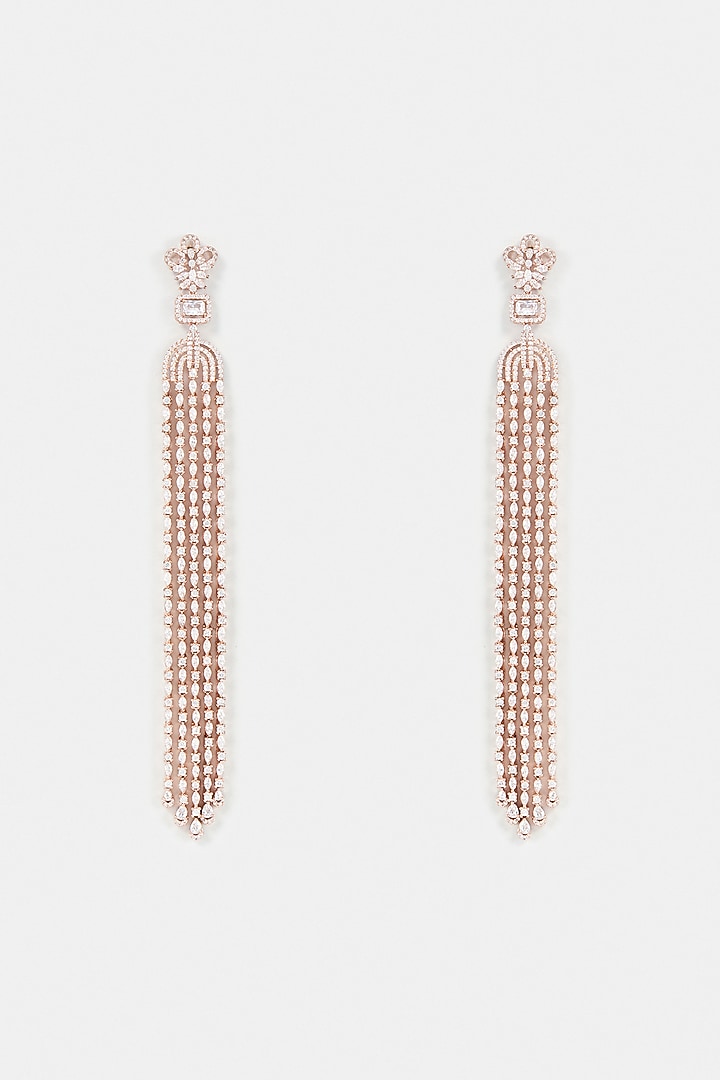Rose Gold Finish Diamond Dangler Earrings by Aryah Jewels at Pernia's Pop Up Shop