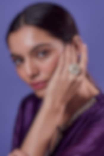 Gold Finish Synthetic Emerald Stone Ring by Aryah Jewels at Pernia's Pop Up Shop