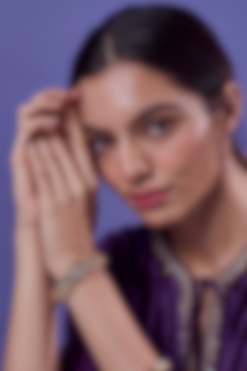 Gold Finish Kundan Polki & Rose Quartz Bracelet by Aryah Jewels at Pernia's Pop Up Shop