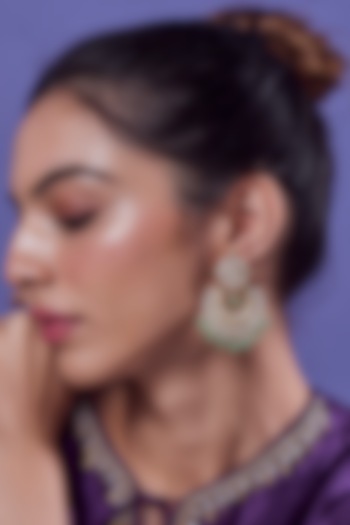 Gold Finish Turquoise Kundan Polki Chandbali Earrings by Aryah Jewels at Pernia's Pop Up Shop