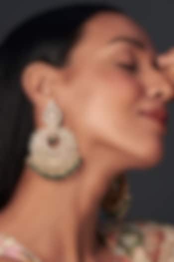 Gold Finish Green Kundan Polki Chandbali Earrings by Aryah Jewels at Pernia's Pop Up Shop