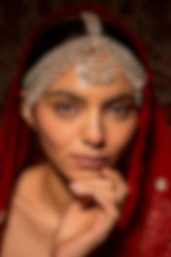 Gold Finish Pink Kundan Polki Mathapatti by Aryah Jewels at Pernia's Pop Up Shop