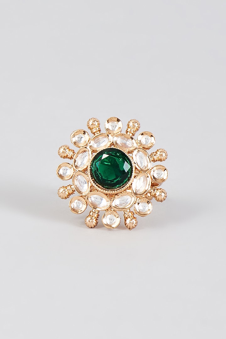 Gold Finish Emerald Synthetic Stone Ring by Aryah Jewels at Pernia's Pop Up Shop