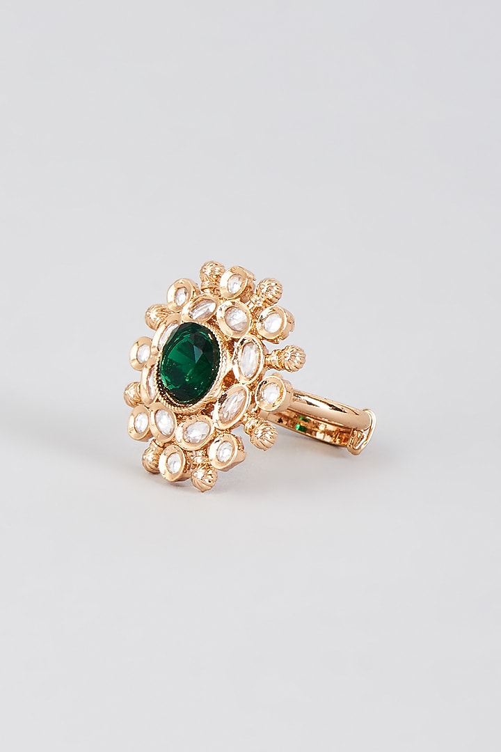 Gold Finish Emerald Synthetic Stone Ring by Aryah Jewels at Pernia's Pop Up Shop