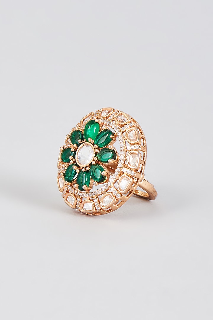 Gold Finish Emerald Synthetic Stone Ring by Aryah Jewels at Pernia's Pop Up Shop