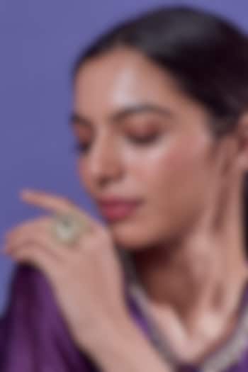 Gold Finish Emerald Synthetic Stone & Yellow Pearl Ring by Aryah Jewels at Pernia's Pop Up Shop