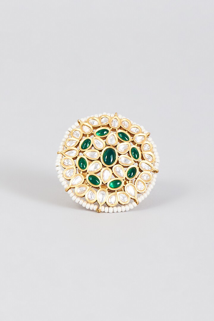 Gold Finish Emerald Synthetic Stone Ring by Aryah Jewels at Pernia's Pop Up Shop
