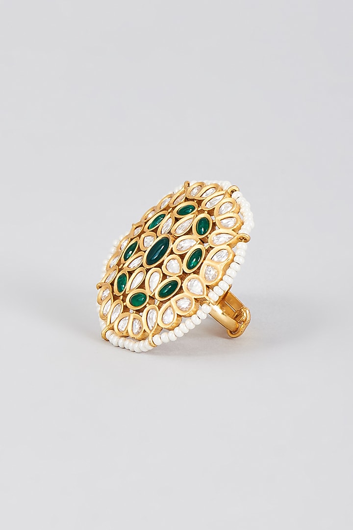 Gold Finish Emerald Synthetic Stone Ring by Aryah Jewels at Pernia's Pop Up Shop