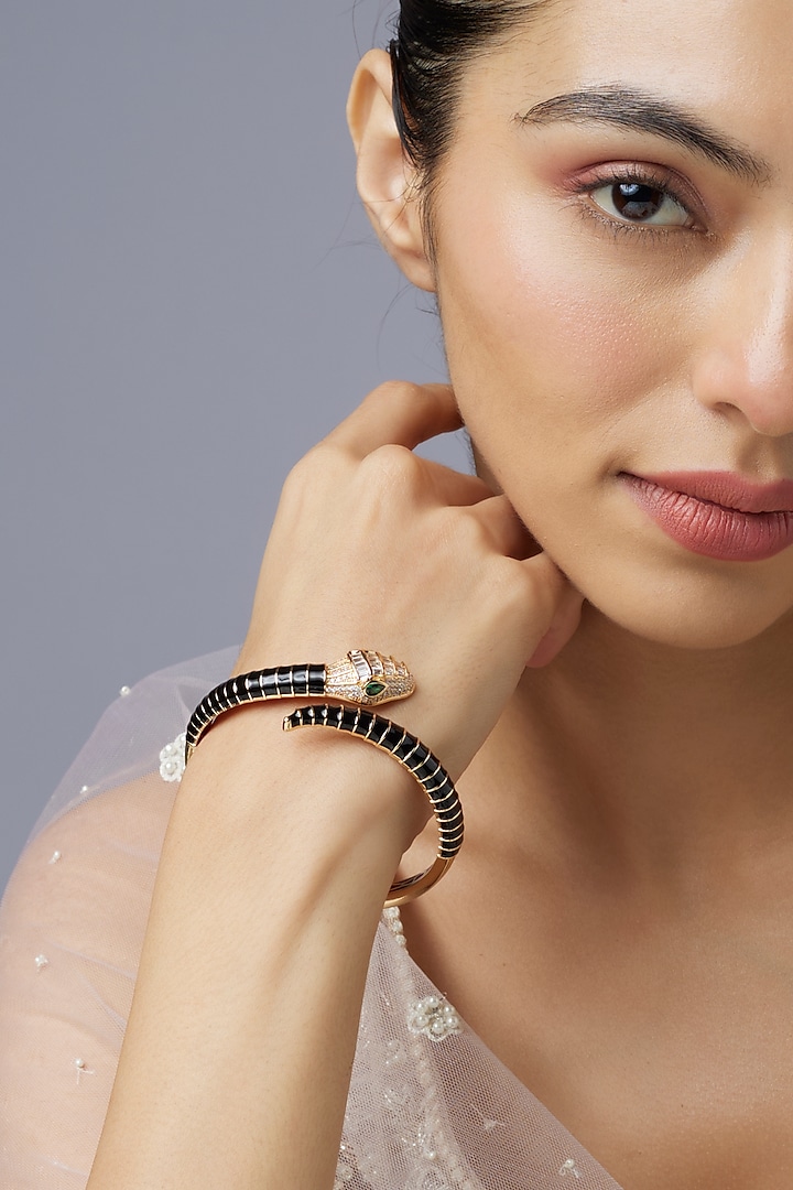 Rose Gold Finish Zircon Black & White Meenakari Bracelet by Aryah Jewels