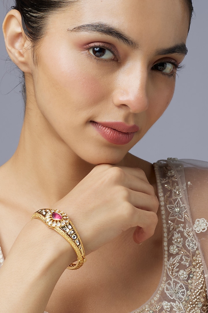 Gold Finish Ruby & Unut Stone Bracelet by Aryah Jewels