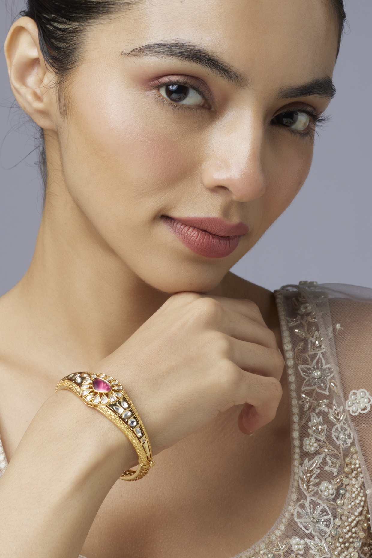 Gold Finish Ruby & Unut Stone Bracelet by Aryah Jewels