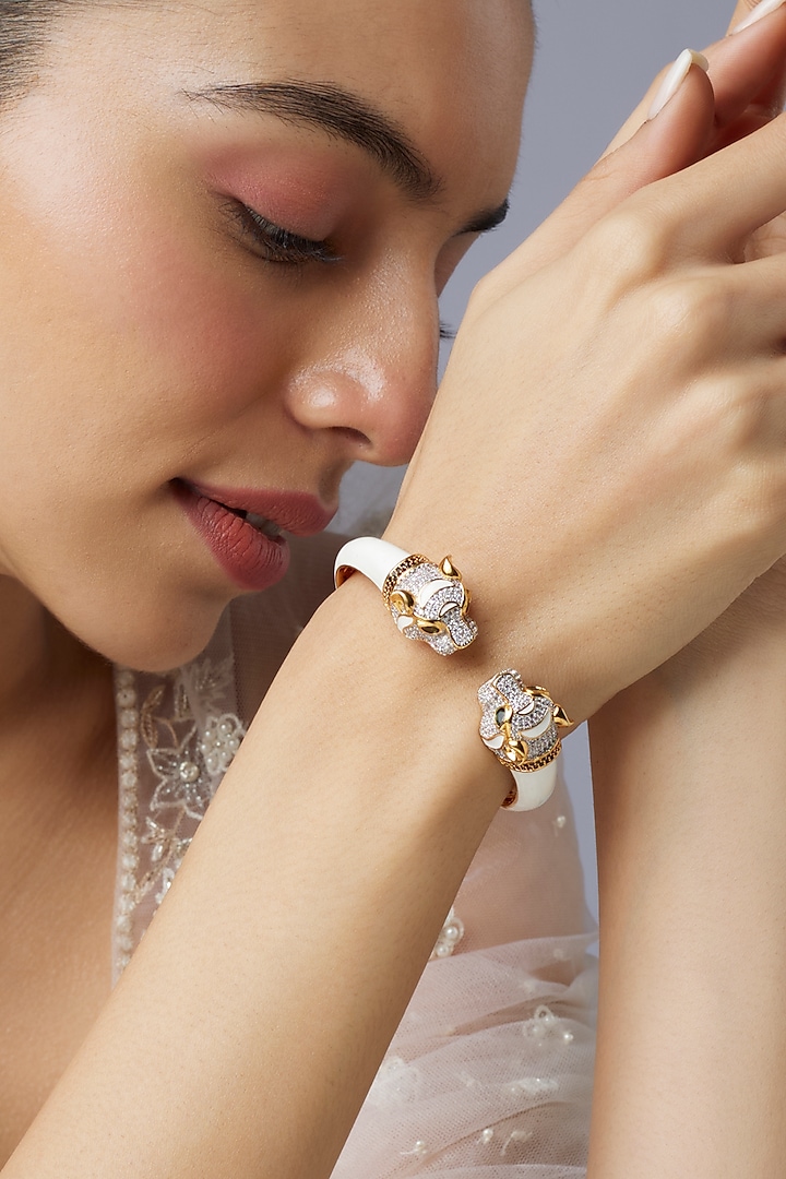 Rose Gold Finish Zircon Enameled Bracelet by Aryah Jewels