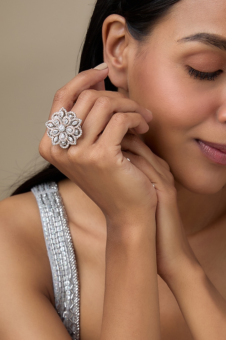 Rose Gold Finish Zircon Ring by Aryah Jewels at Pernia's Pop Up Shop