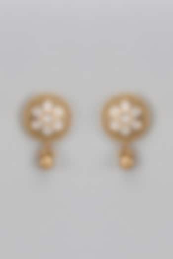 Gold Finish Kundan Polki Stud Earrings by Aryah Jewels